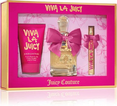 VIVA LA JUICY 3 PCS SET FOR WOMEN: 3.4 EAU DE PARFUM SPRAY + 0.33 EAU DE PARFUM SPRAY + 4.2 BODY SOUFFLE