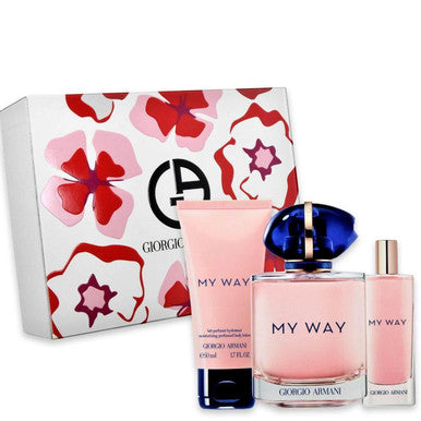 ARMANI MY WAY 3 PCS SET FOR WOMEN: 3 OZ EAU DE PARFUM SPRAY + 0.5 EAU DE PARFUM SPRAY + 1.7 BODY LOTION.
