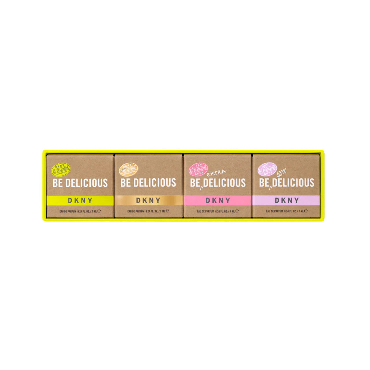 DKNY 4 PCS MINI SET FOR WOMEN: BE DELICIOUS 7 ML EAU DE PARFUM + GOLDEN DELICIOUS 7 ML EAU DE PARFUM + BE EXTRA DELICIOUS 7 ML EAU DE PARFUM + BE 100% DELICIOUS 7 ML EAU DE PARFUM