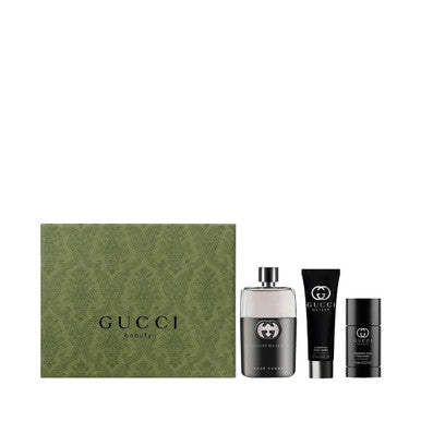 GUCCI GUILTY 3 PCS SET FOR MEN: 3 OZ EAU DE TOILETTE SPRAY + 2.5 DEODORANT STICK + 1.7 SHOWER GEL