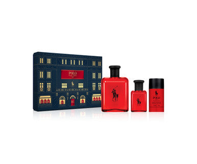 POLO RED 3 PCS SET FOR MEN: 4.2 EAU DE TOILETTE SPRAY + 1.36 EAU DE TOILETTE SPRAY + 2.6 DEODORANT STICK.
