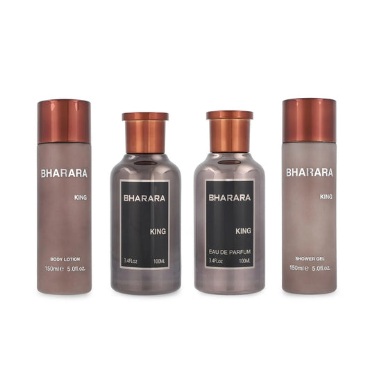 BHARARA KING 4 PCS SET FOR MEN: 3.4 EAU DE PARFUM SPRAY + 5 OZ BODY LOTION+ 3.4 AFTER SHAVE + 5 OZ SHOWER GEL