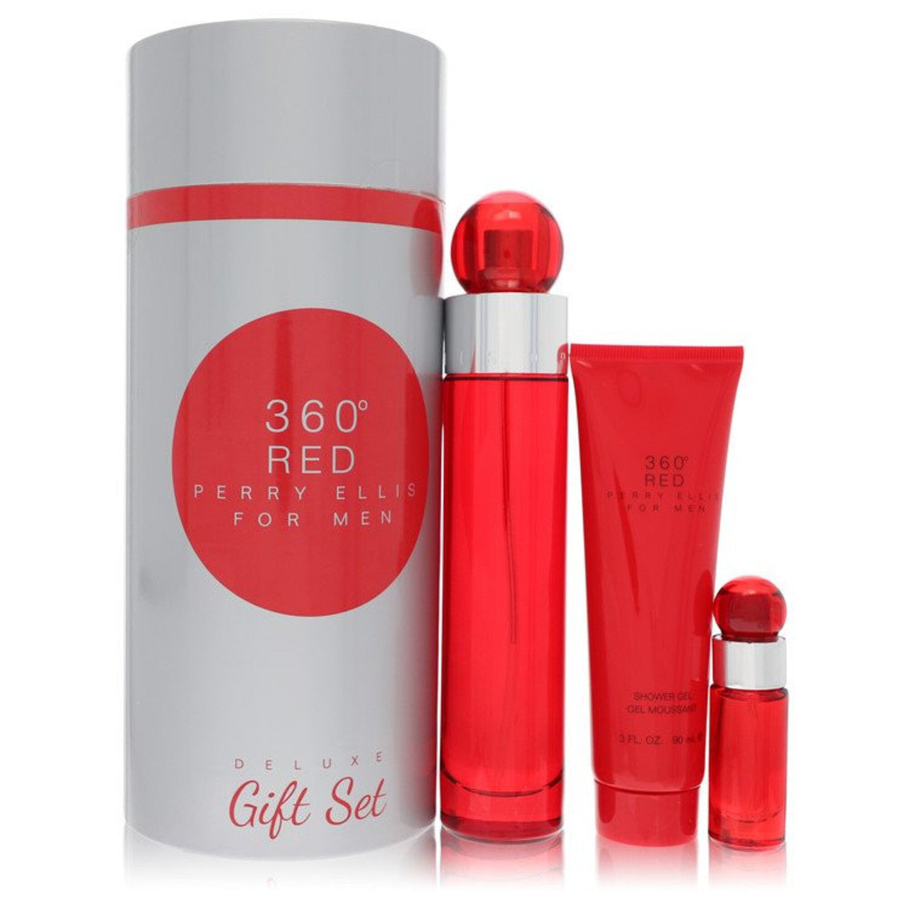 360 RED 3 PCS SET FOR MEN: 3.4 EAU DE TOILETTE SPRAY + 0.25 EAU DE TOILETTE SPRAY + 3 OZ SHOWER GEL