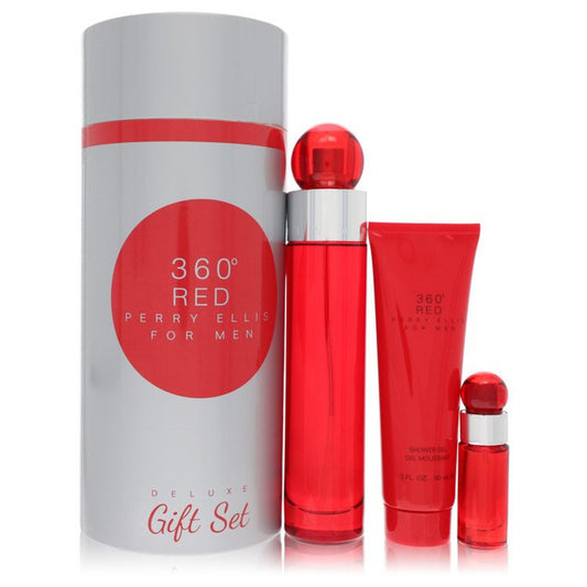 360 RED 3 PCS SET FOR MEN: 3.4 EAU DE TOILETTE SPRAY + 0.25 EAU DE TOILETTE SPRAY + 3 OZ SHOWER GEL