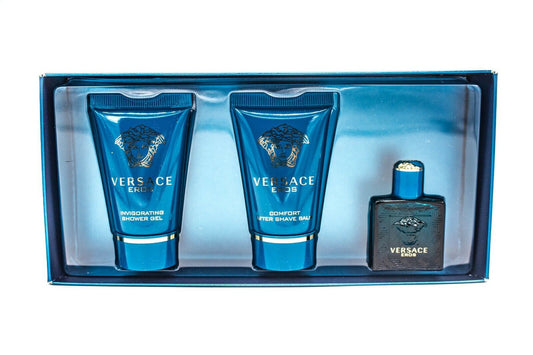 VERSACE EROS 3 PCS SET FOR MEN: 0.17 EAU DE TOILETTE + 0.8 AFTER SHAVE BALM + 0.8 SHOWER GEL